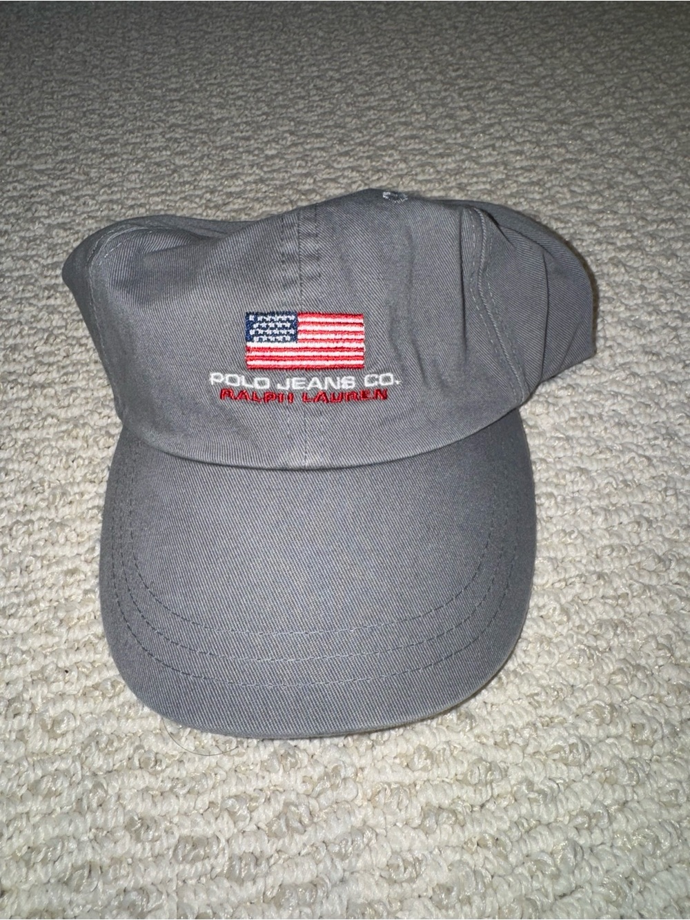 Ralph Lauren Gray Baseball Cap with Embroidered American Flag